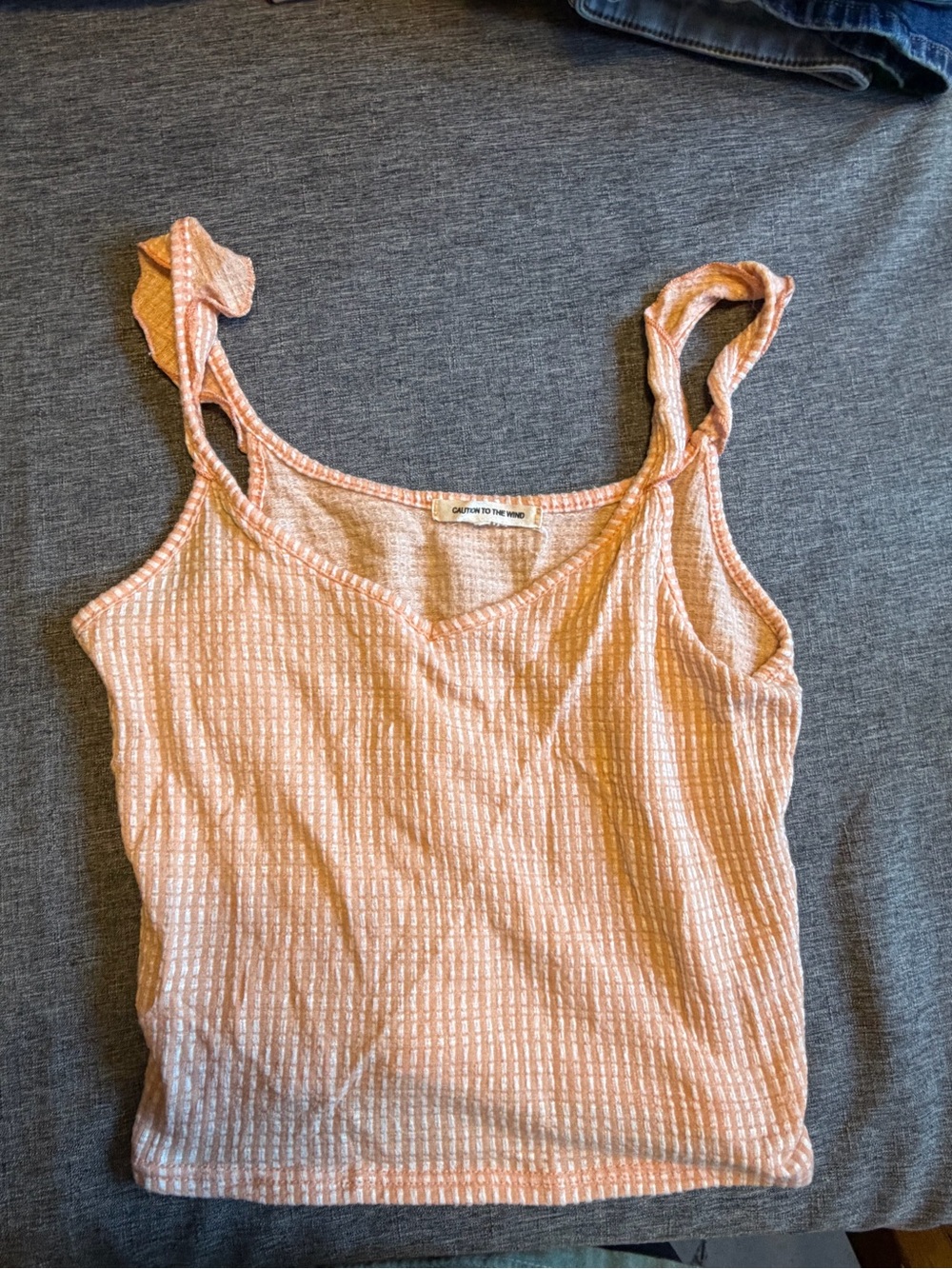 Caution To The Wind Peach Ribbed Tie-Strap Tank